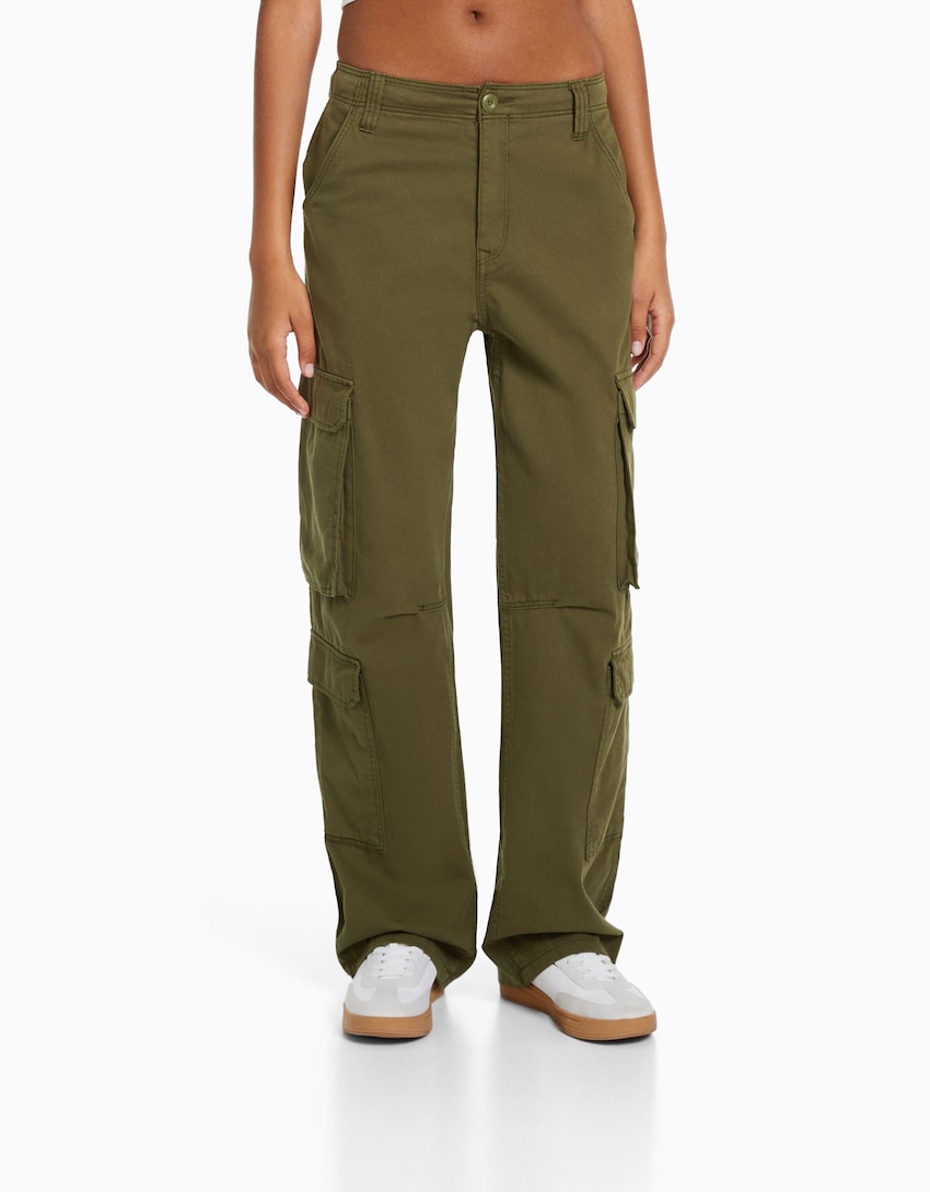 Adjustable multi-pocket twill cargo trousers - Women | Bershka