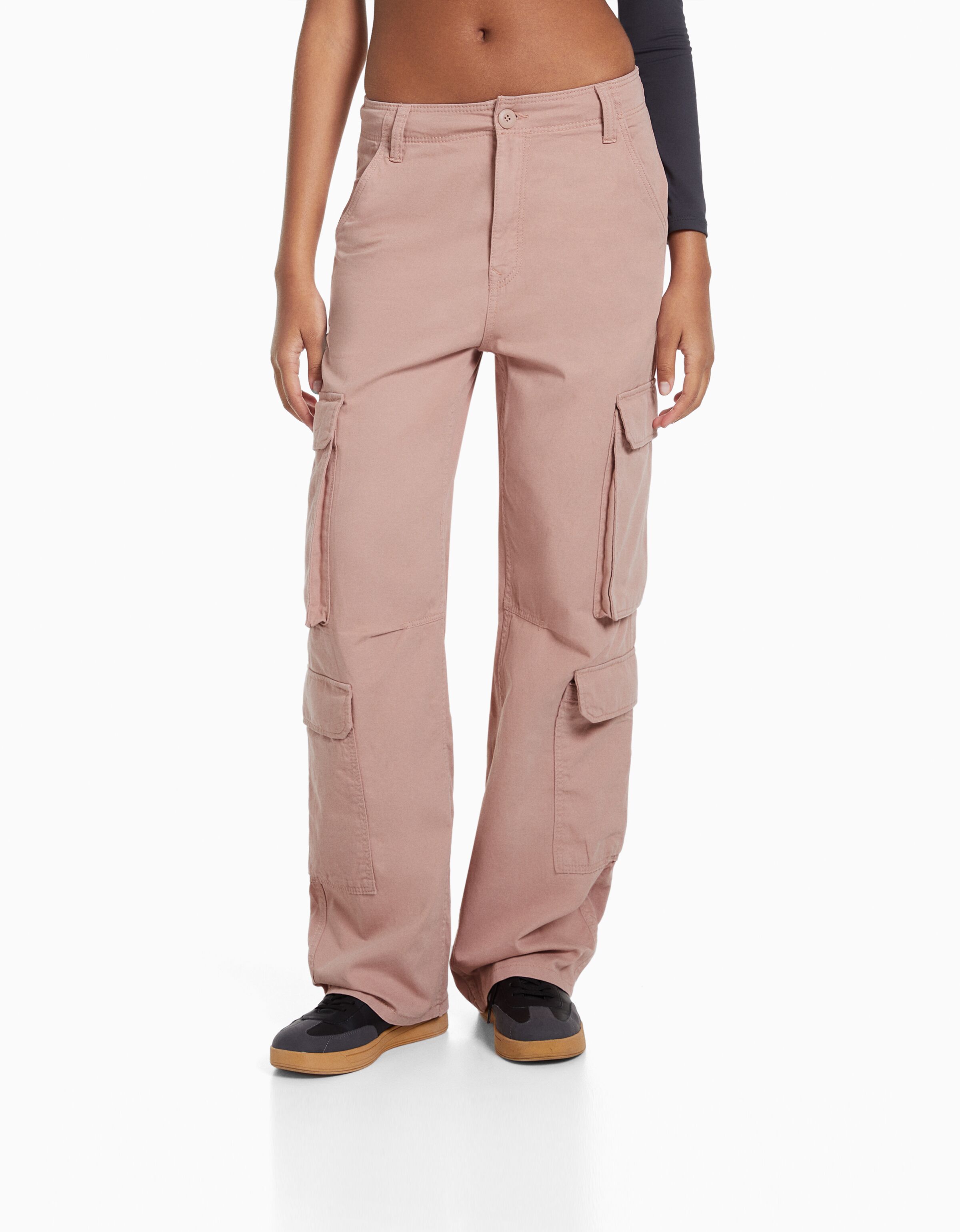 Adjustable multi-pocket twill cargo pants - Pants - Woman | Bershka