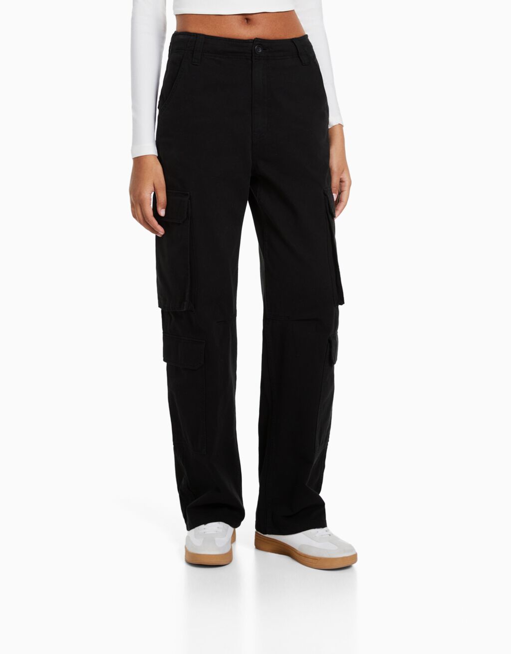 Twill multipocket cargo pants Woman Bershka