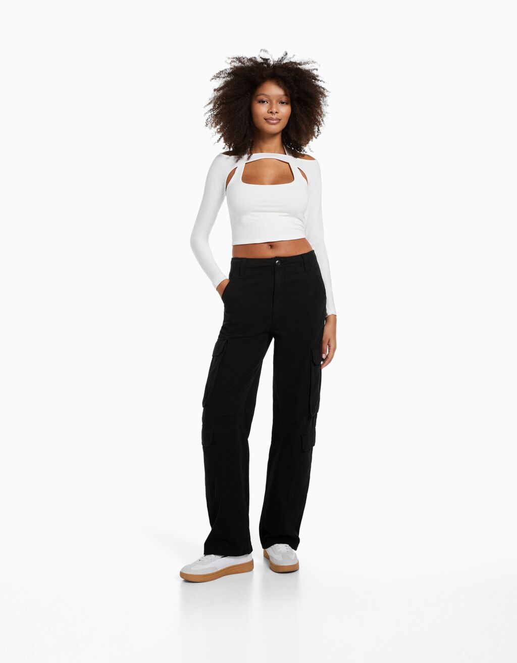 Twill multipocket cargo pants Woman Bershka