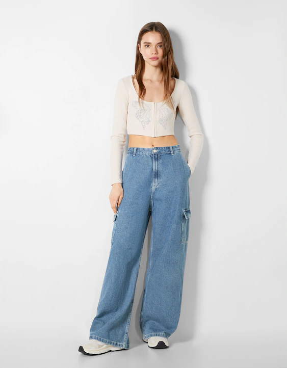 Jeans cargo wide - Mujer Bershka