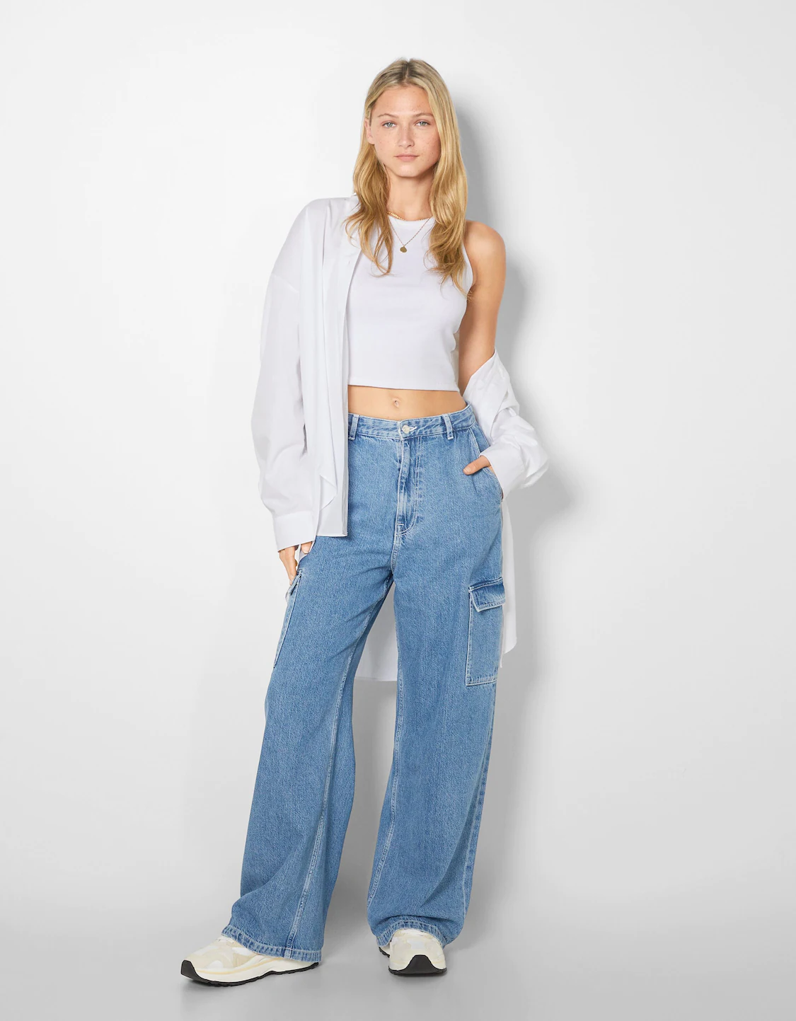 Compliment Inzet barrière Wide-leg cargo jeans - Woman | Bershka