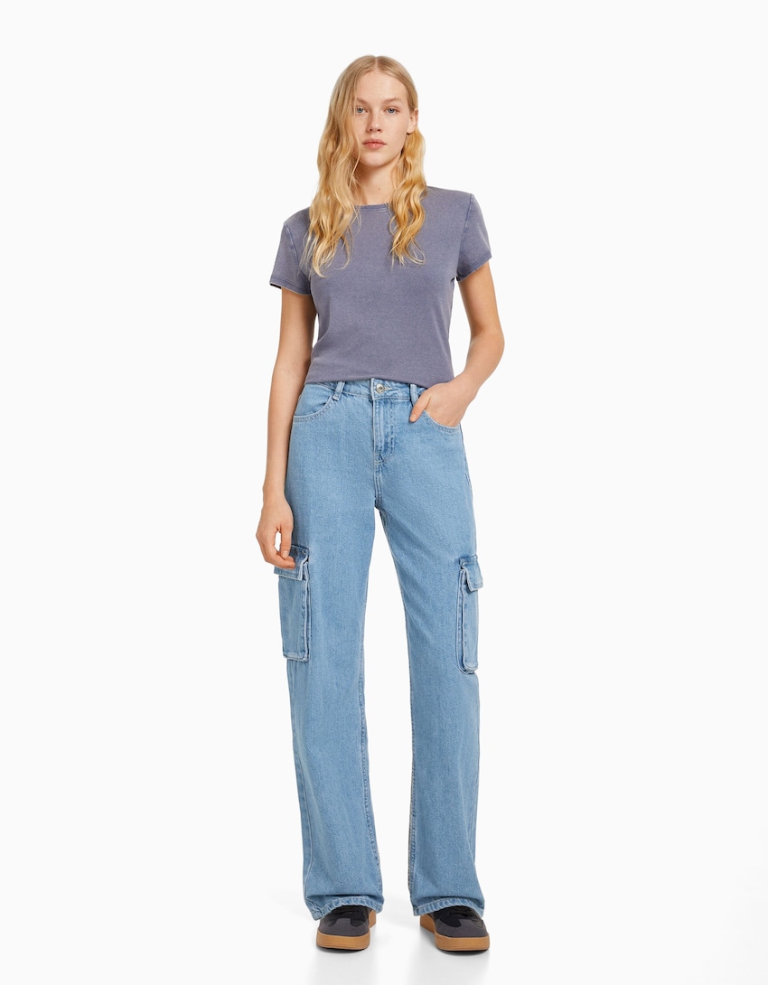 Straight cargo jeans - Woman | Bershka