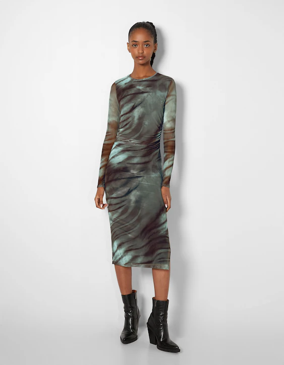 Uitbeelding Zegenen Goodwill Tule midi-jurk met print - Jurken - Dames | Bershka