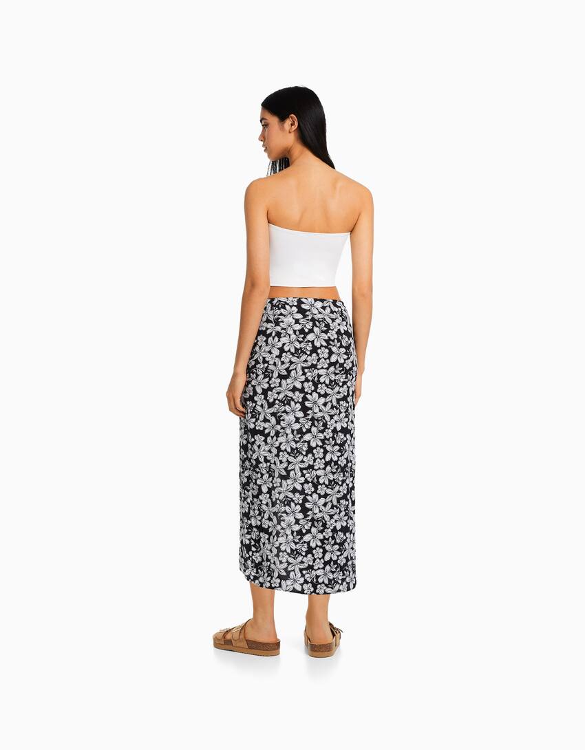 Floral Print Midi Skirt Women Bershka 8807