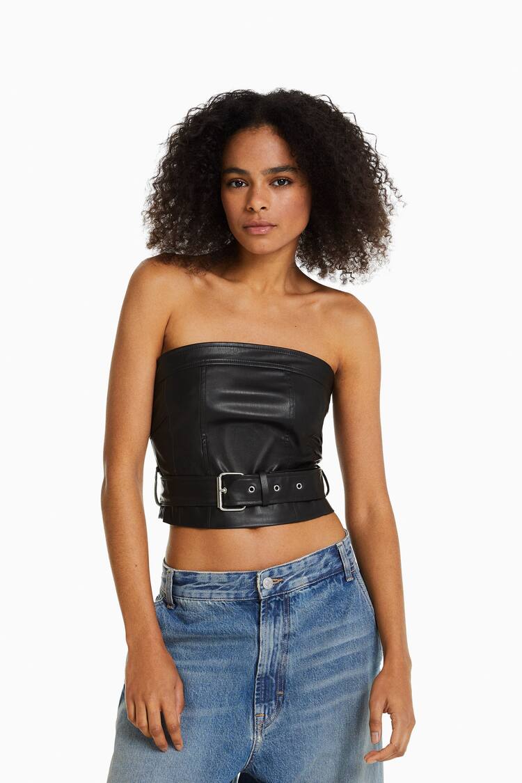 Faux leather corset top with belt detail