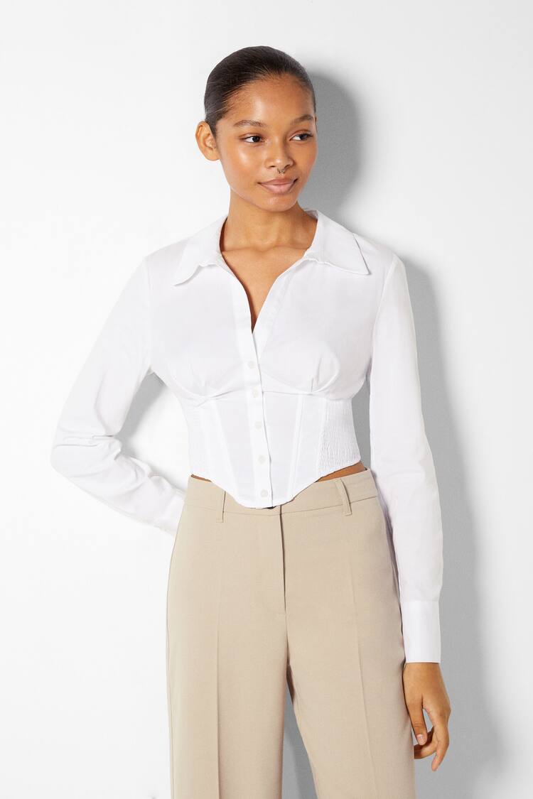 Fitted poplin corset shirt with long sleeves