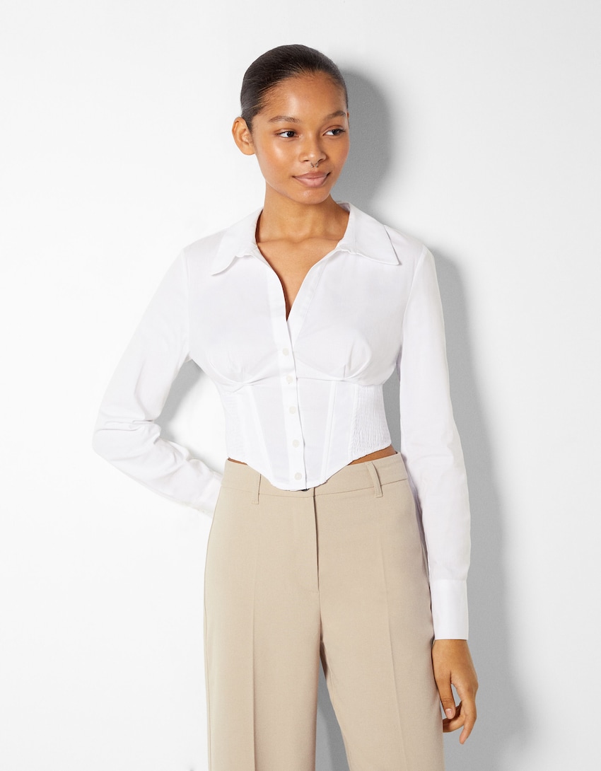 Vaardig scheepsbouw spreken Fitted poplin corset shirt with long sleeves - Shirts and blouses - Woman |  Bershka