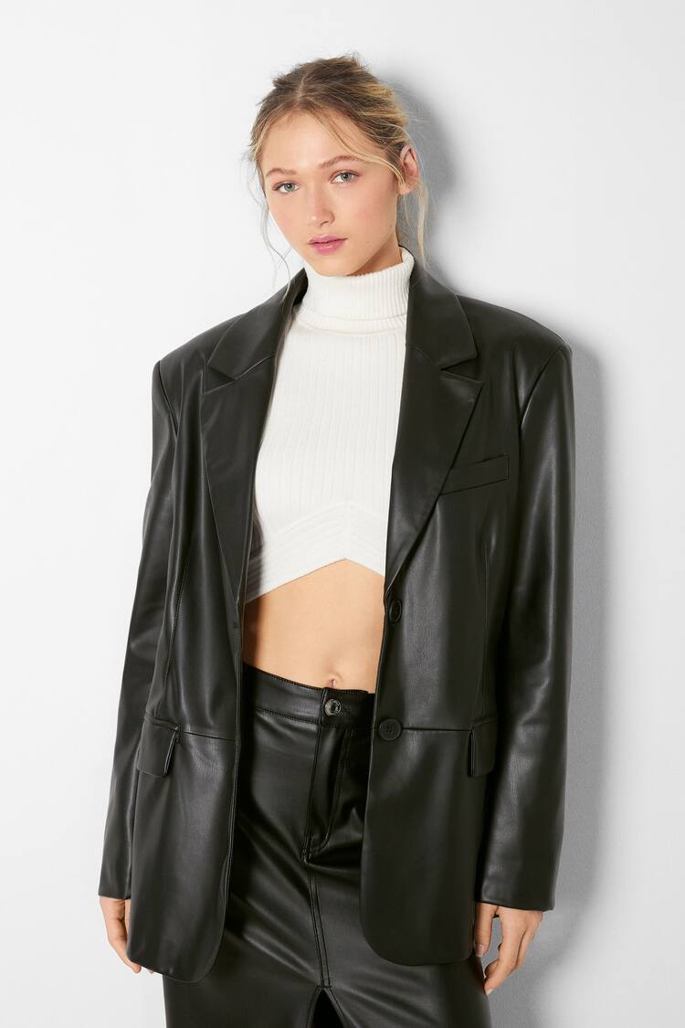 Faux leather oversize blazer