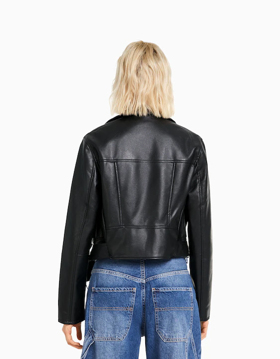 Belted faux leather biker jacket - Jackets - Woman | Bershka