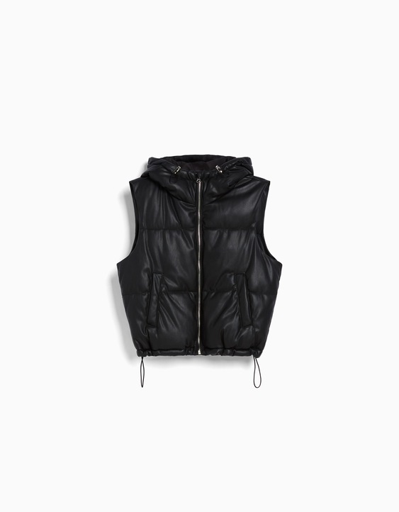 leather vest with hood Women Bershka