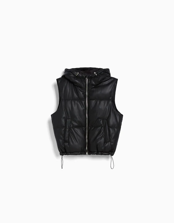Perder la paciencia Comprimido Descripción del negocio Faux leather vest with hood - Women | Bershka