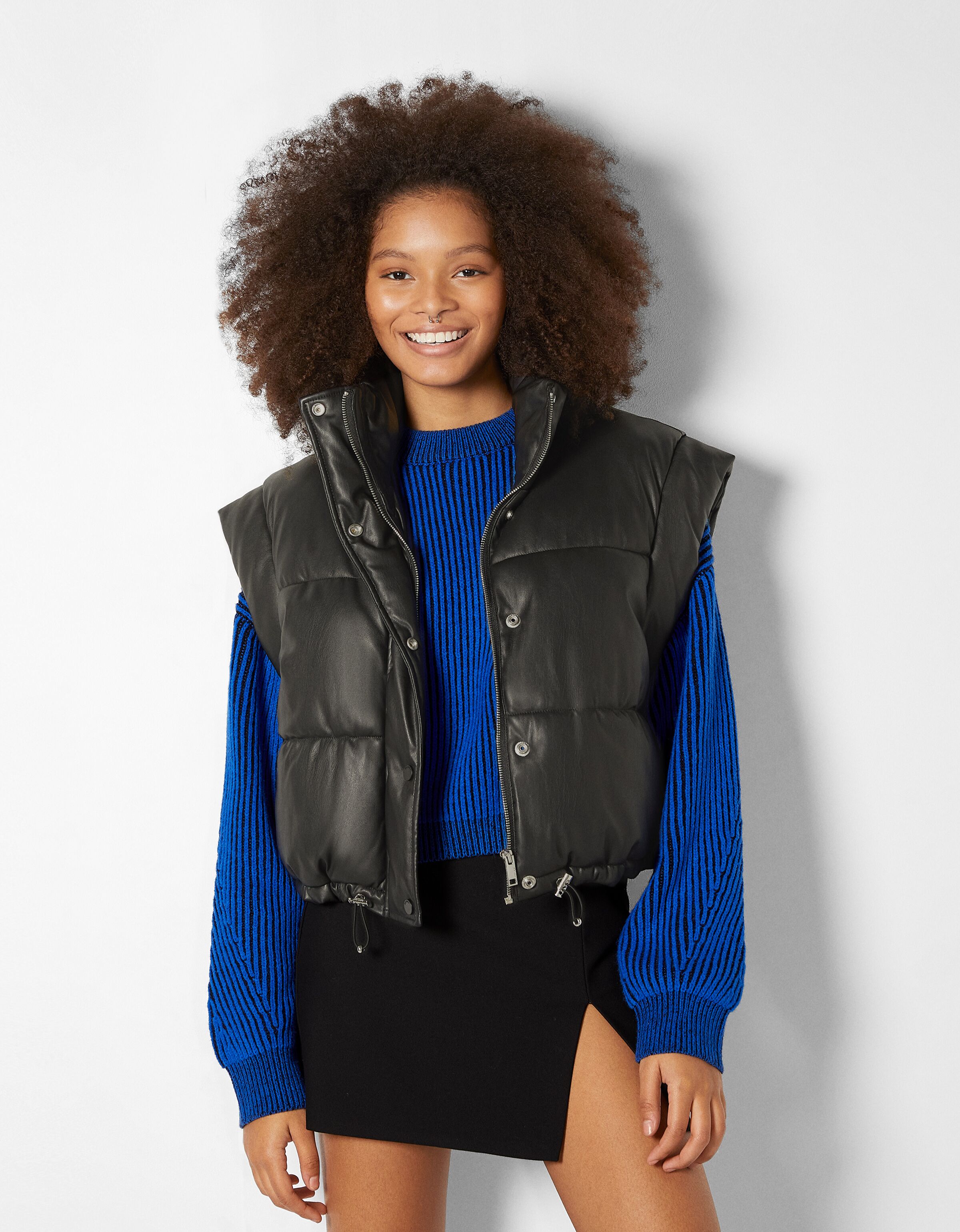 Faux leather cropped gilet - Jackets - Woman | Bershka