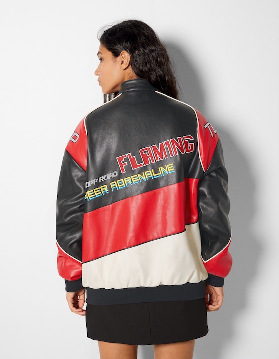 comprender esfera ir a buscar Faux leather racing bomber jacket - Jackets - Women | Bershka