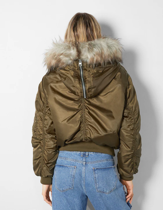 kartoffel Grudge Raffinere Cropped parka jacket with faux fur hood - Jackets - Woman | Bershka