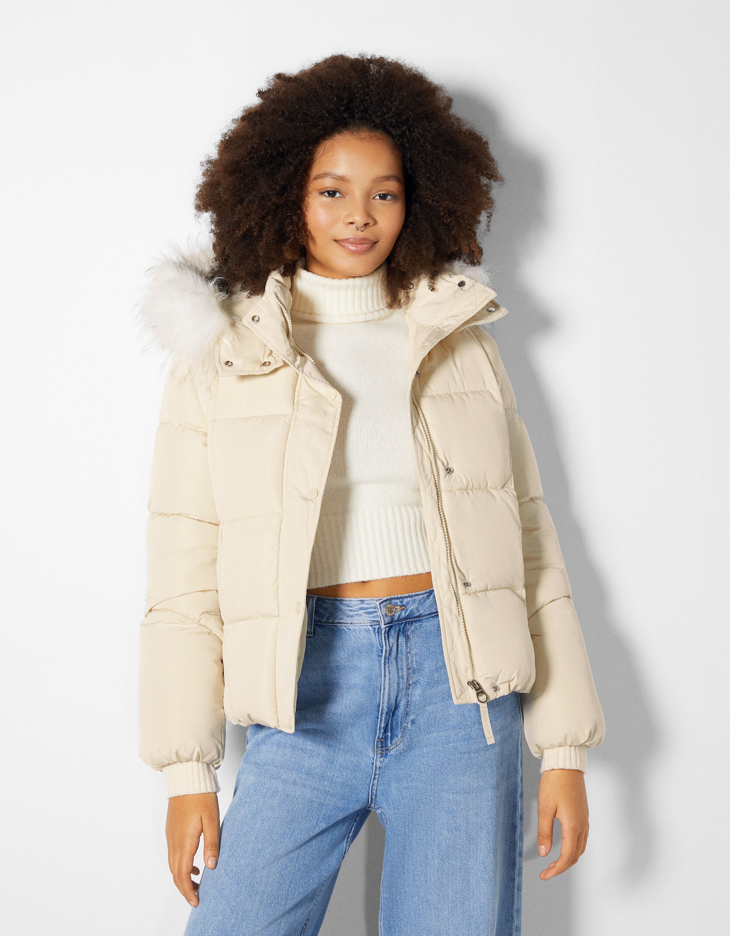 bershka beige puffer jacket