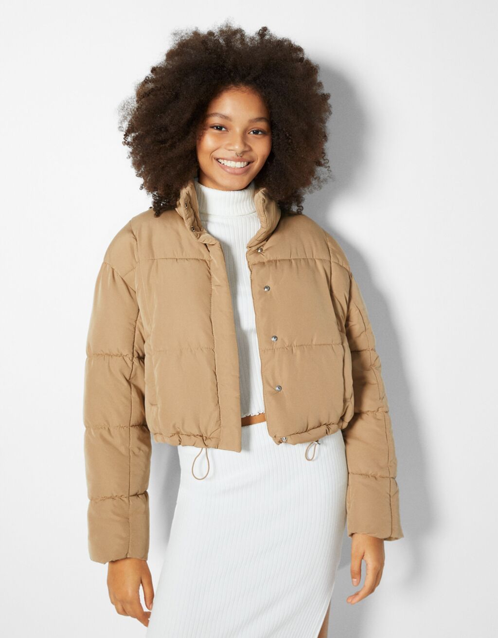 short puffer jacket brown