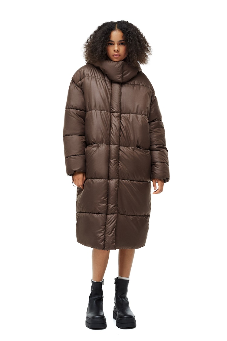 Long hooded puffer coat