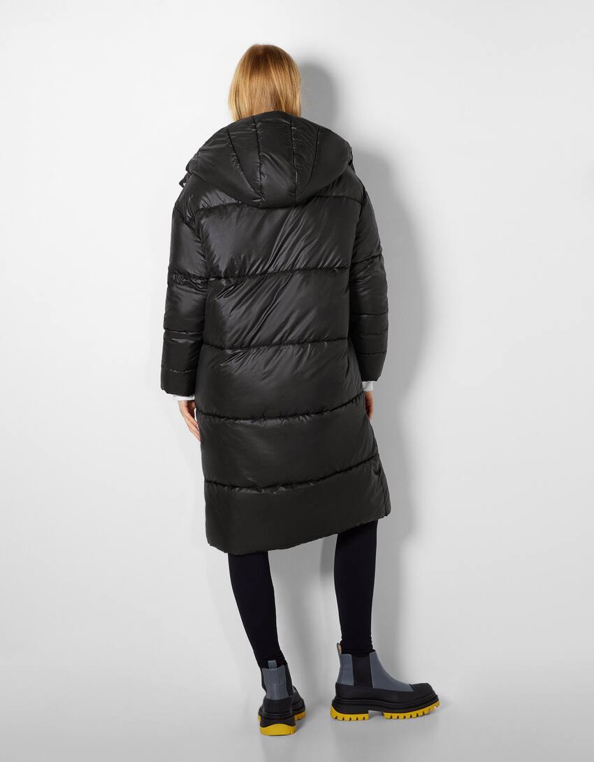 Long hooded puffer coat - Woman | Bershka