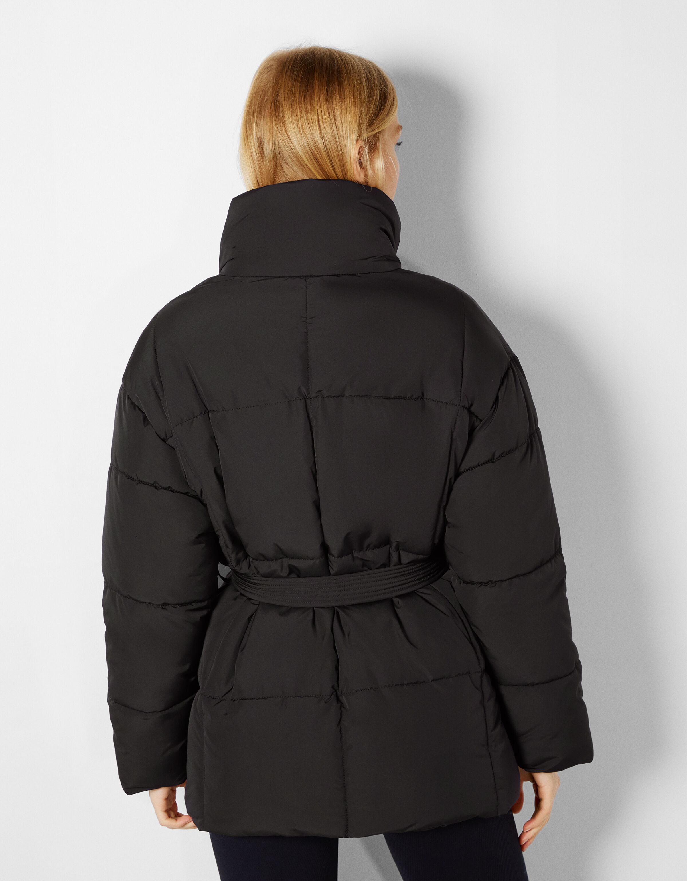bershka belted padded puffer jacket