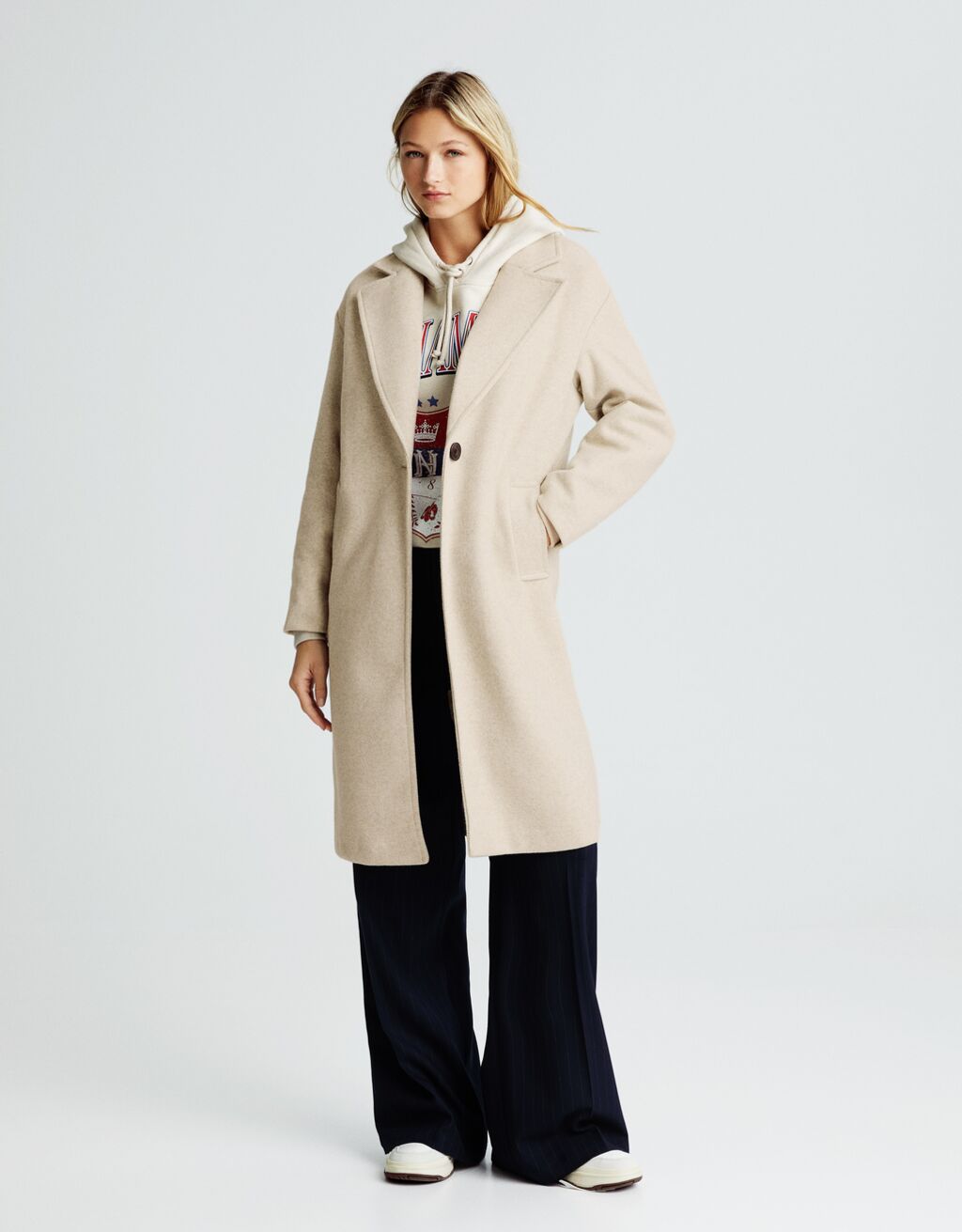 Drop-shoulder cloth coat