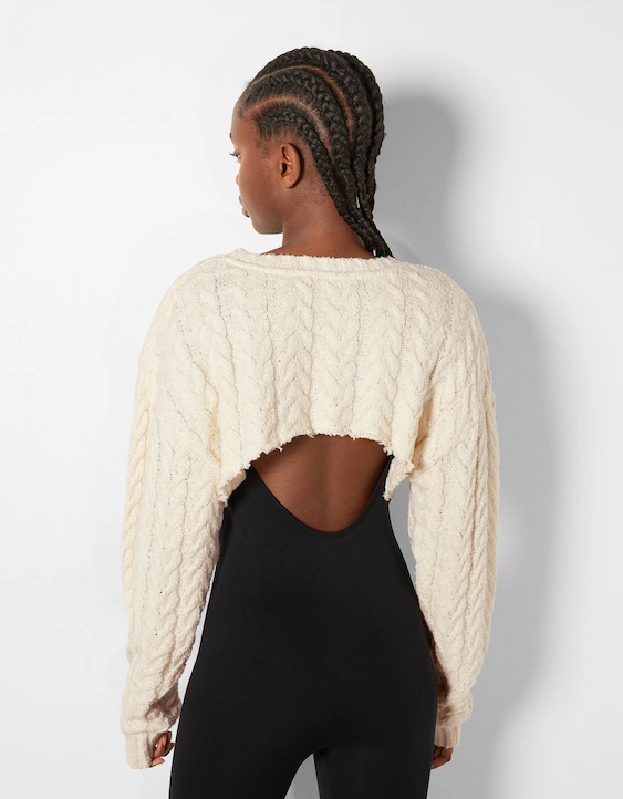 porselein voorzien basketbal Long sleeve cable-knit bolero sweater - Sweaters and cardigans - Woman |  Bershka