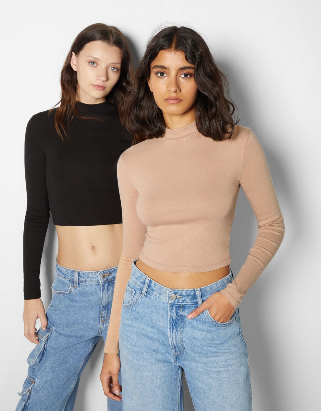 Pack Of 2 Long Sleeve High Neck T Shirts Woman Bershka 