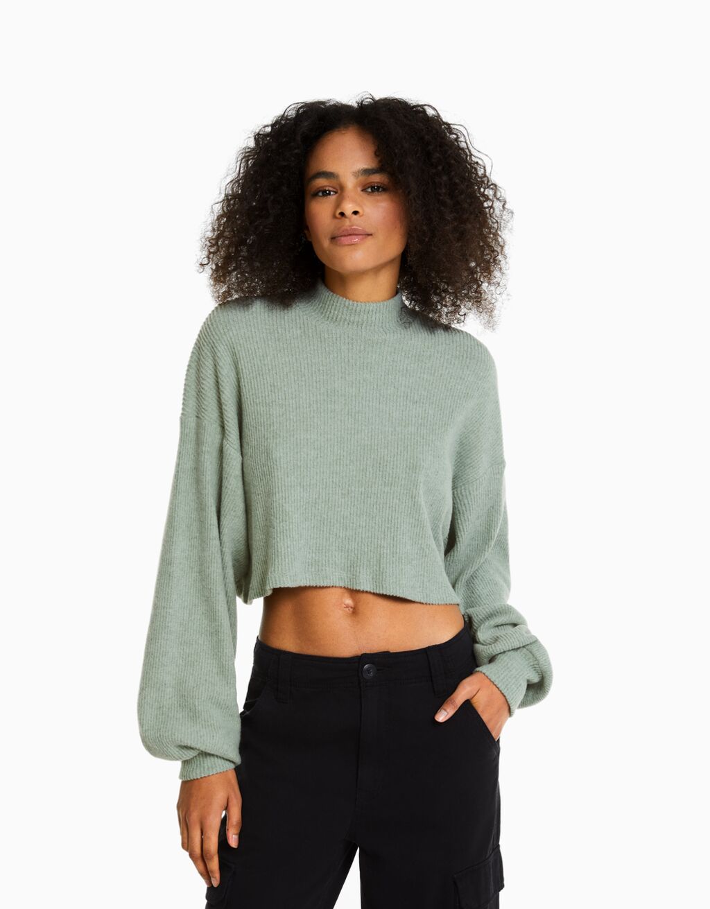 Top cropped manches longues col montant - Pulls et gilets - Femme