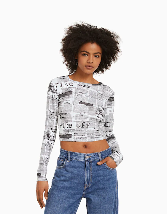 solapa robot único Camiseta manga larga print - Camisetas y tops - BSK Teen | Bershka