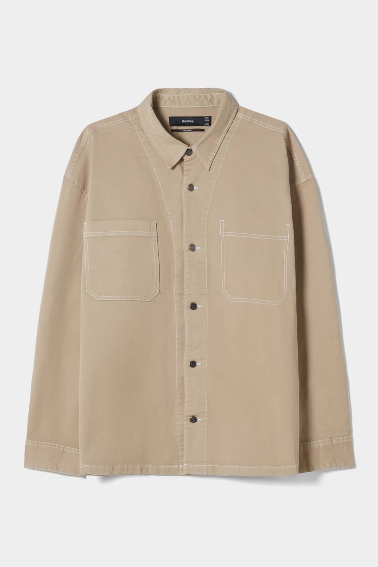 Këmishë-xhaketë pambuk me tegel me kontrast