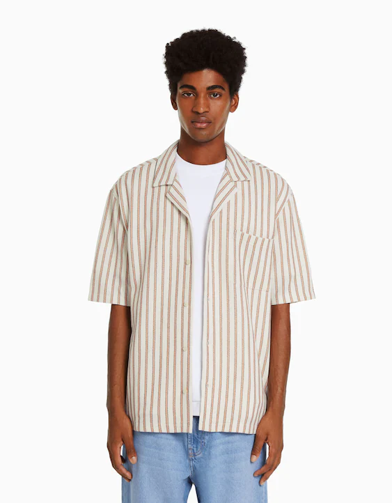 Camisa manga corta rayas - Camisas - Hombre Bershka