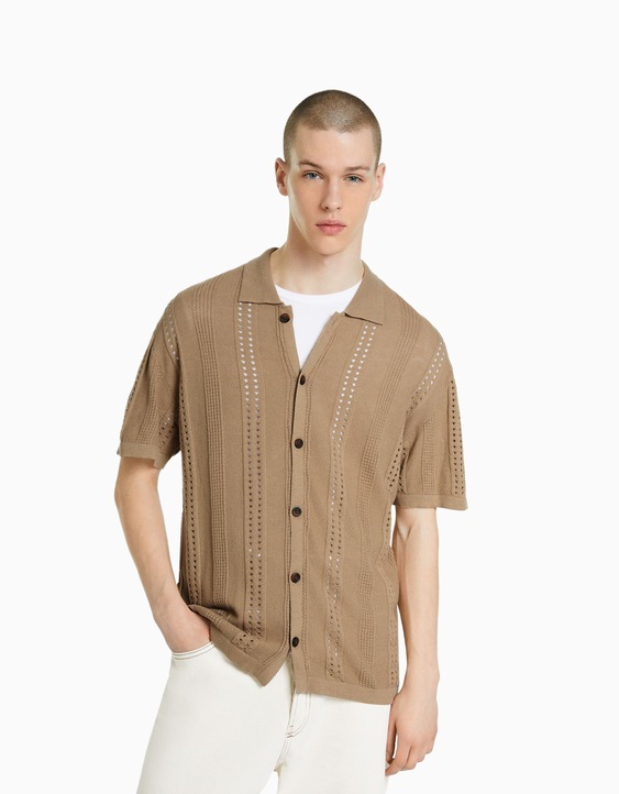 Camisa manga corta punto pointelle - Camisas - Hombre Bershka