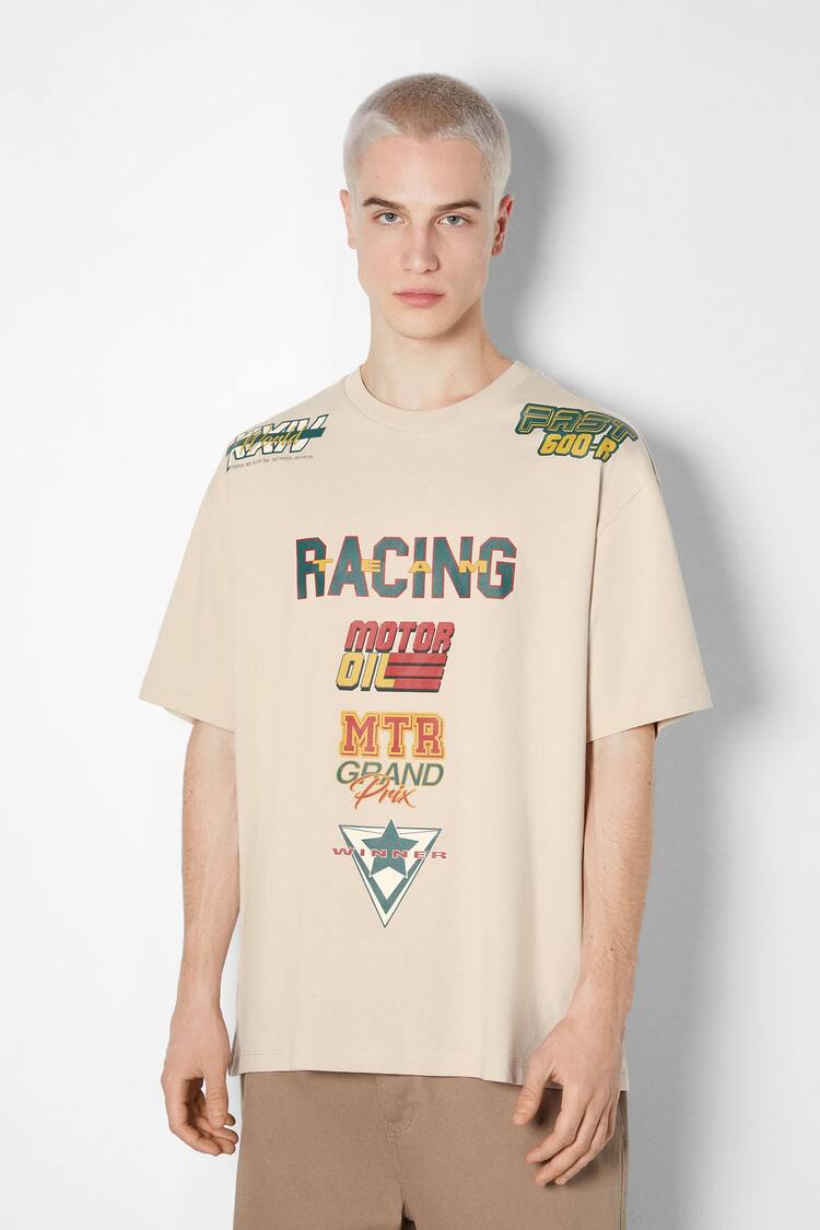 T-shirt de manga curta boxy fit com estampado racing