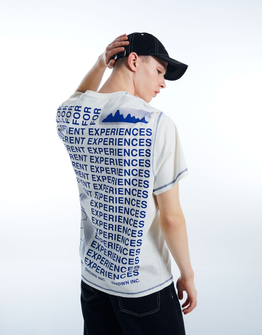 T-shirt manches courtes boxy fit fil contraste imprimé lettering