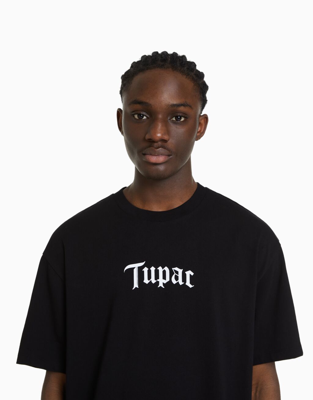 black t shirt white pants