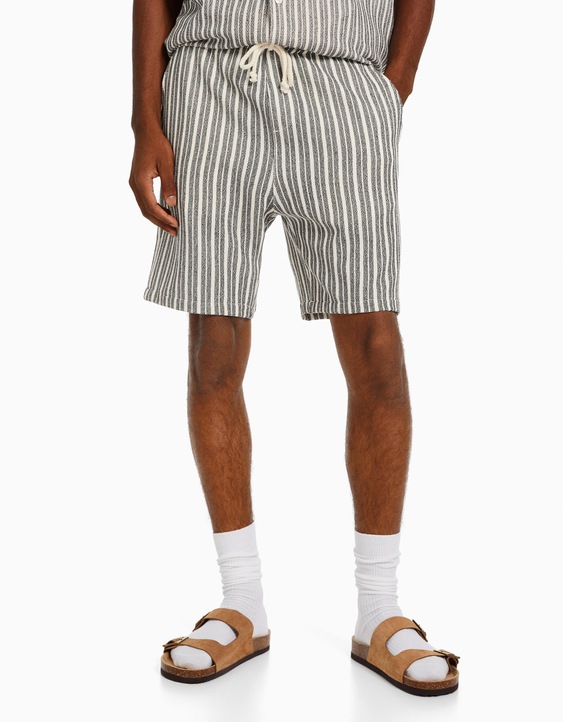 Striped rustic Bermuda shorts - | Bershka