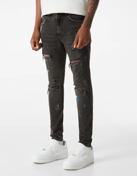pigeon straight ahead bark Ripped paint splatter skinny jeans - Jeans - Man | Bershka