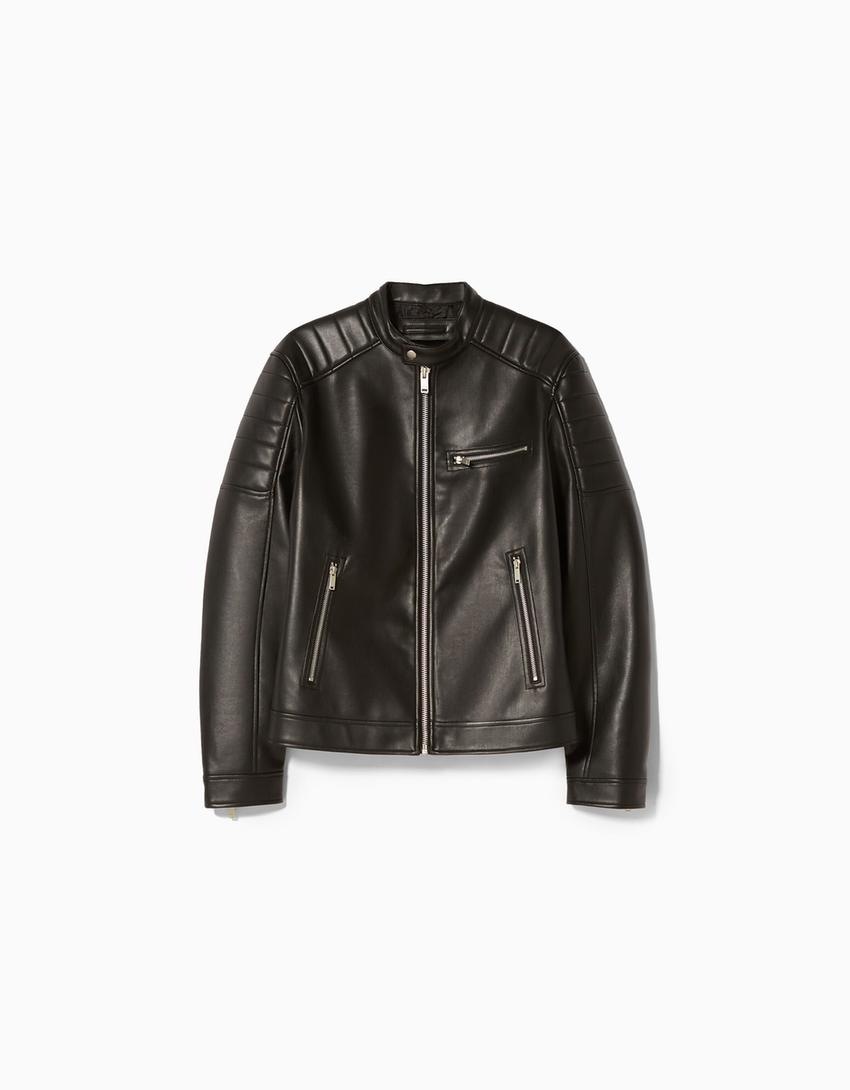 Faux leather biker jacket Woman Bershka