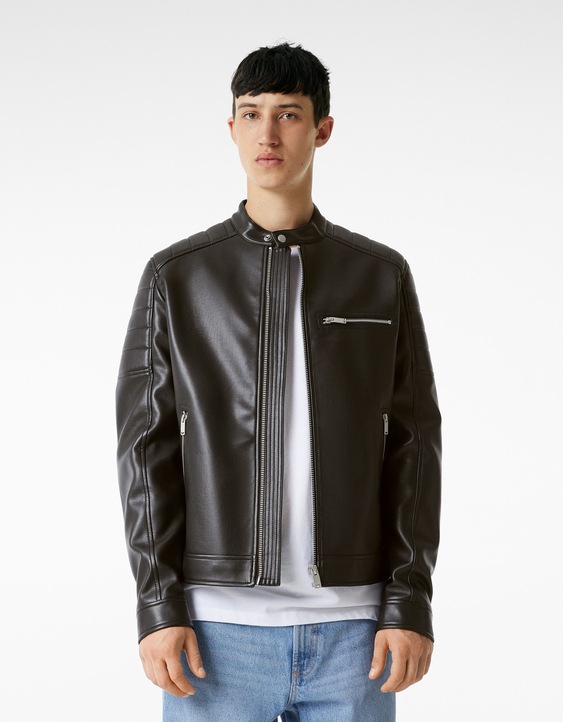 Complaciente Redondo Rudyard Kipling Faux leather biker jacket - Men | Bershka