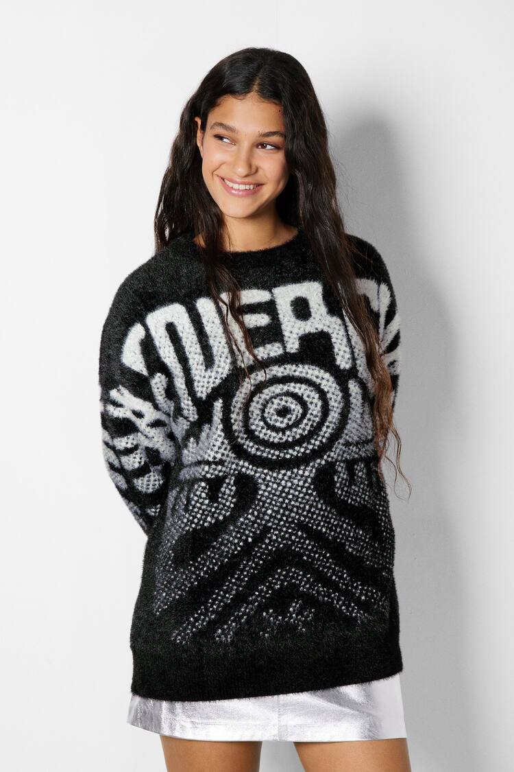 Faux fur sweater with ombré print