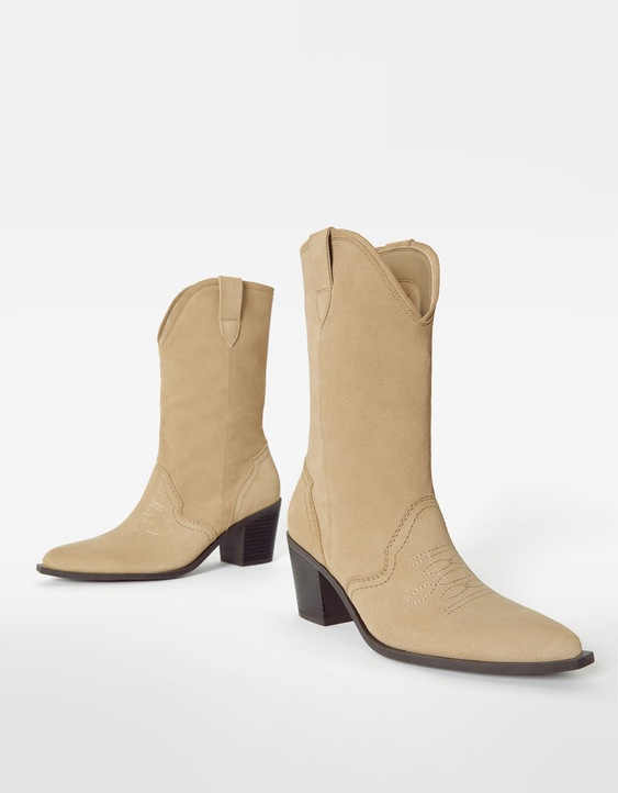 LEATHER heeled cowboy Shoes - Women Bershka