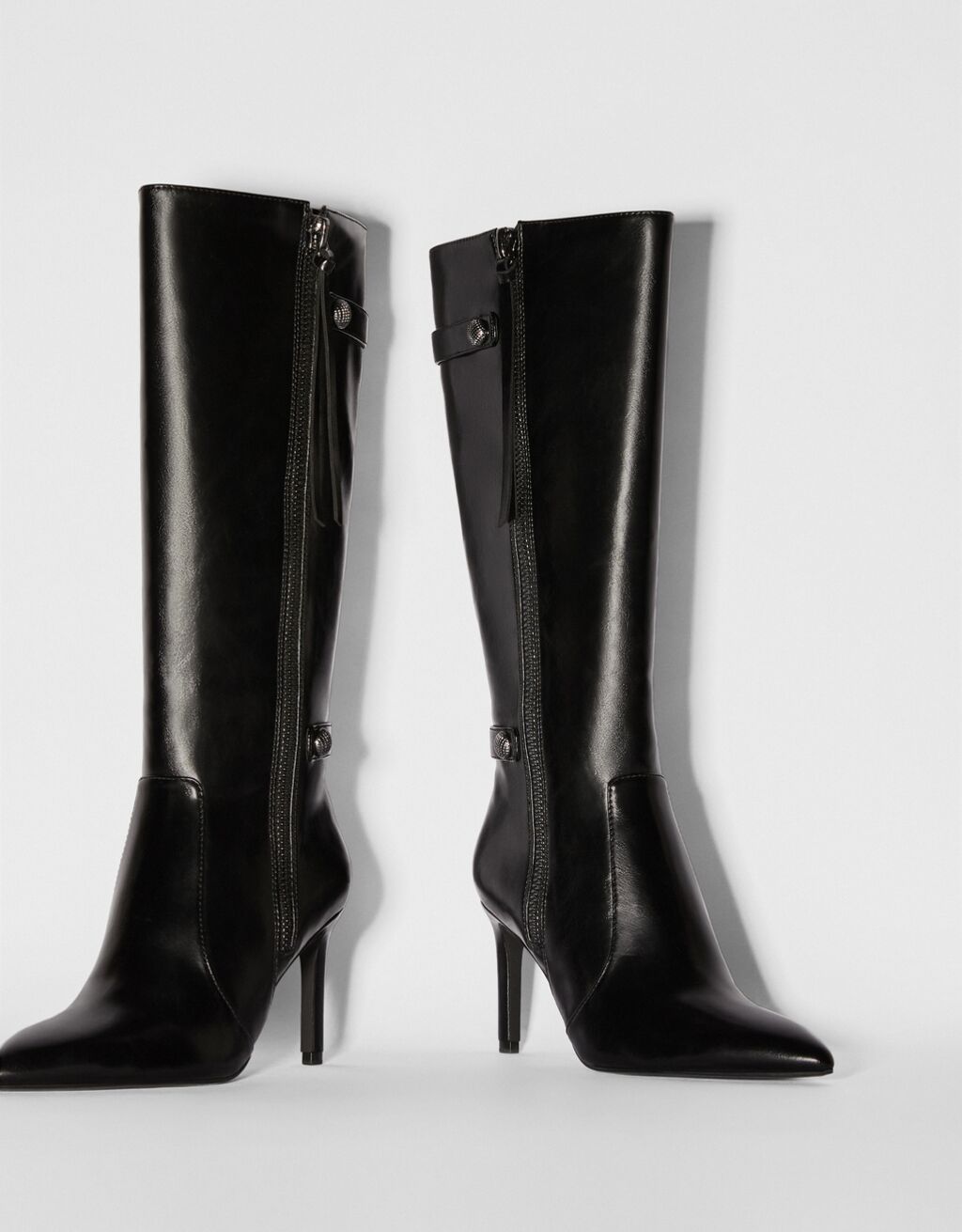 Stiletto heel boots with metallic details Woman Bershka