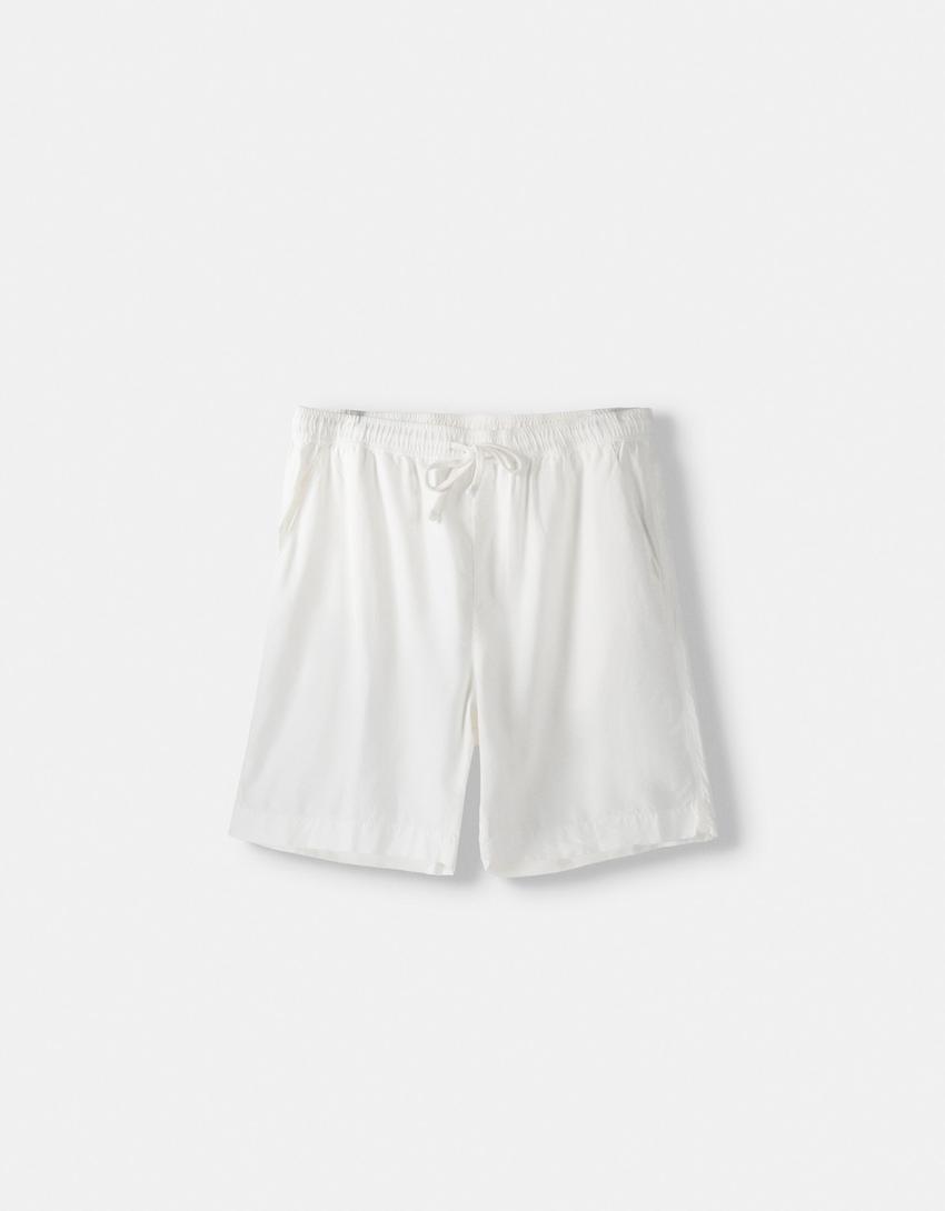 Rustik gömlek ve bermuda şort takımı-Kirli beyaz-5