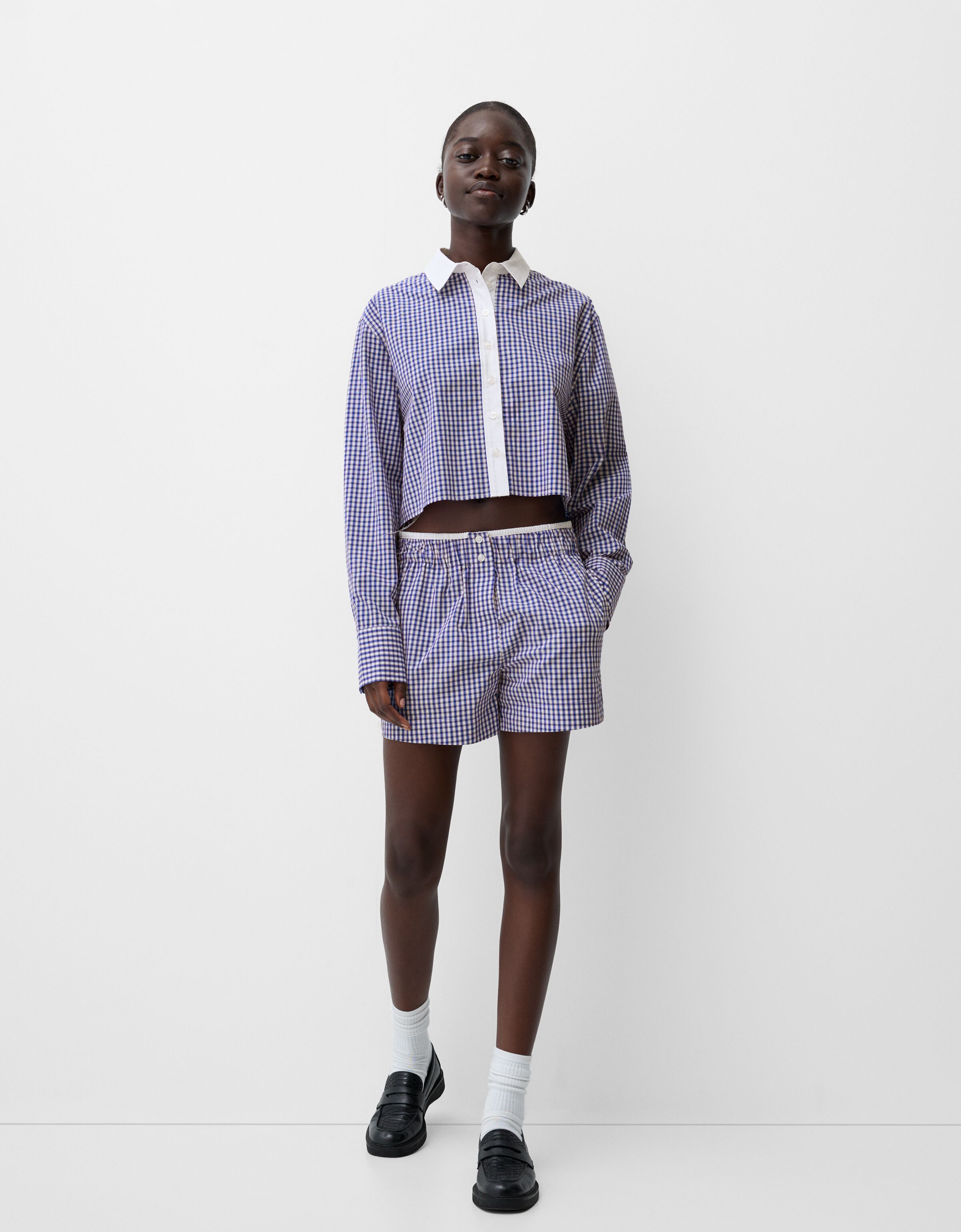 Set camisa y bermuda boxer cuadros Mujer Bershka