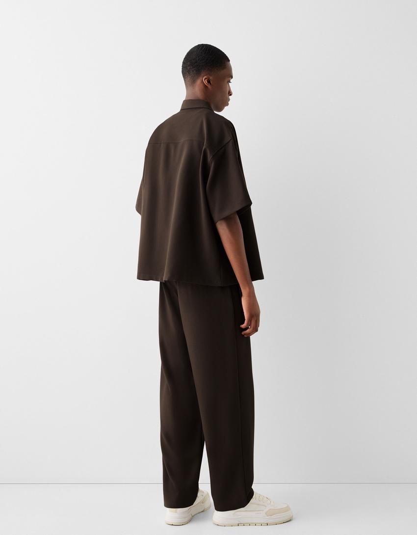 Özel dikim gömlek ve pantolon takımı-Kahverengi-2