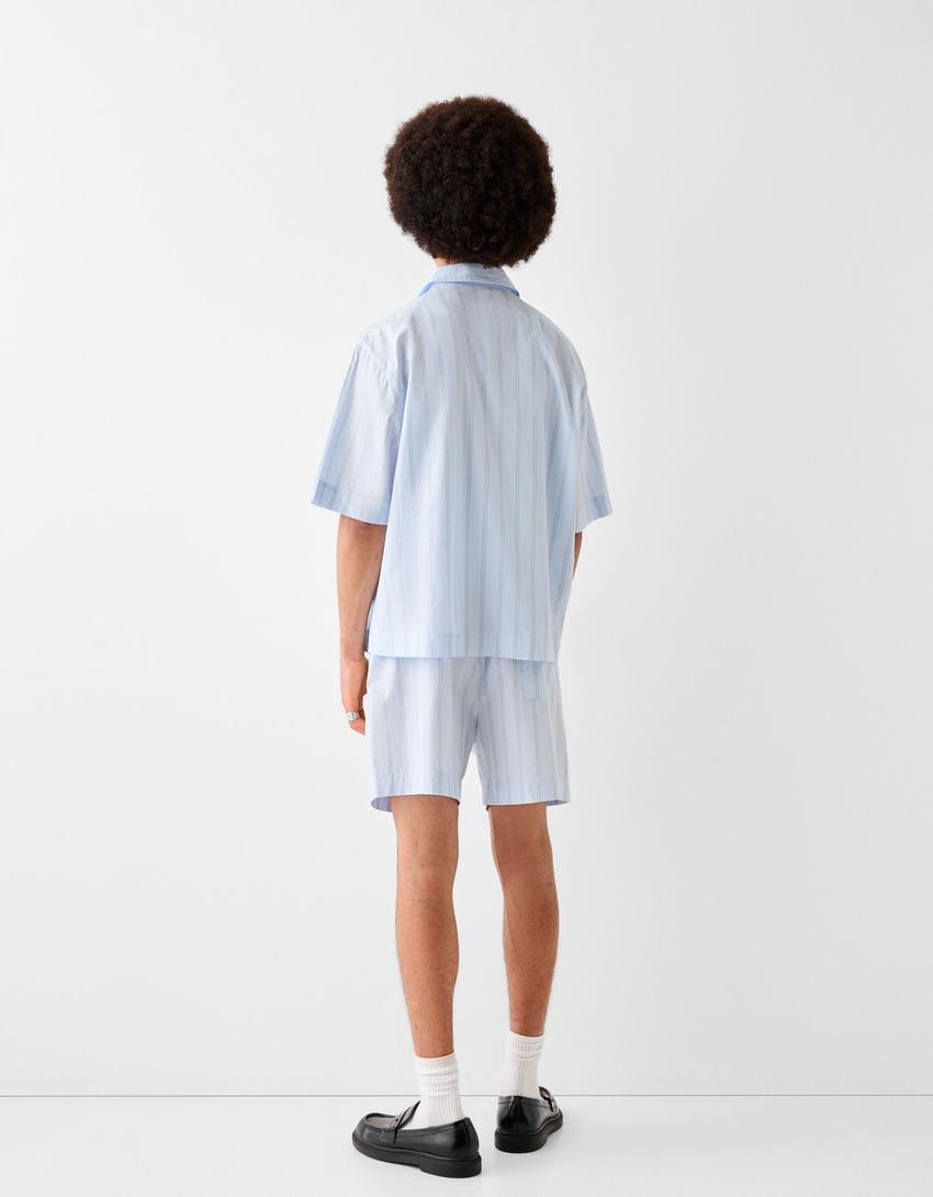 Çizgili gömlek ve bermuda şort takımı-Açık mavi-2