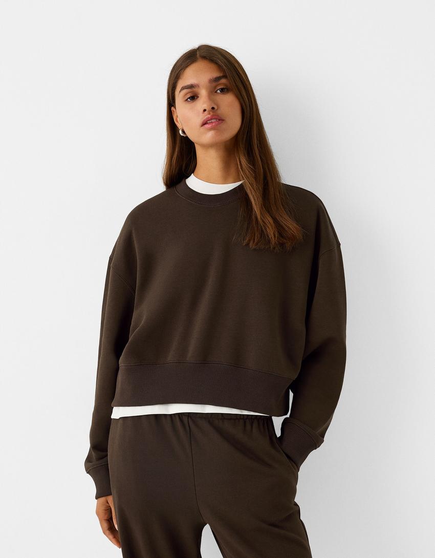 Conjunto de sweatshirt e calças de felpa-Marrom-1