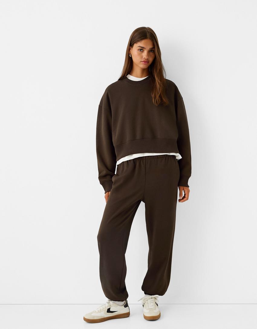 Conjunto de sweatshirt e calças de felpa-Marrom-0