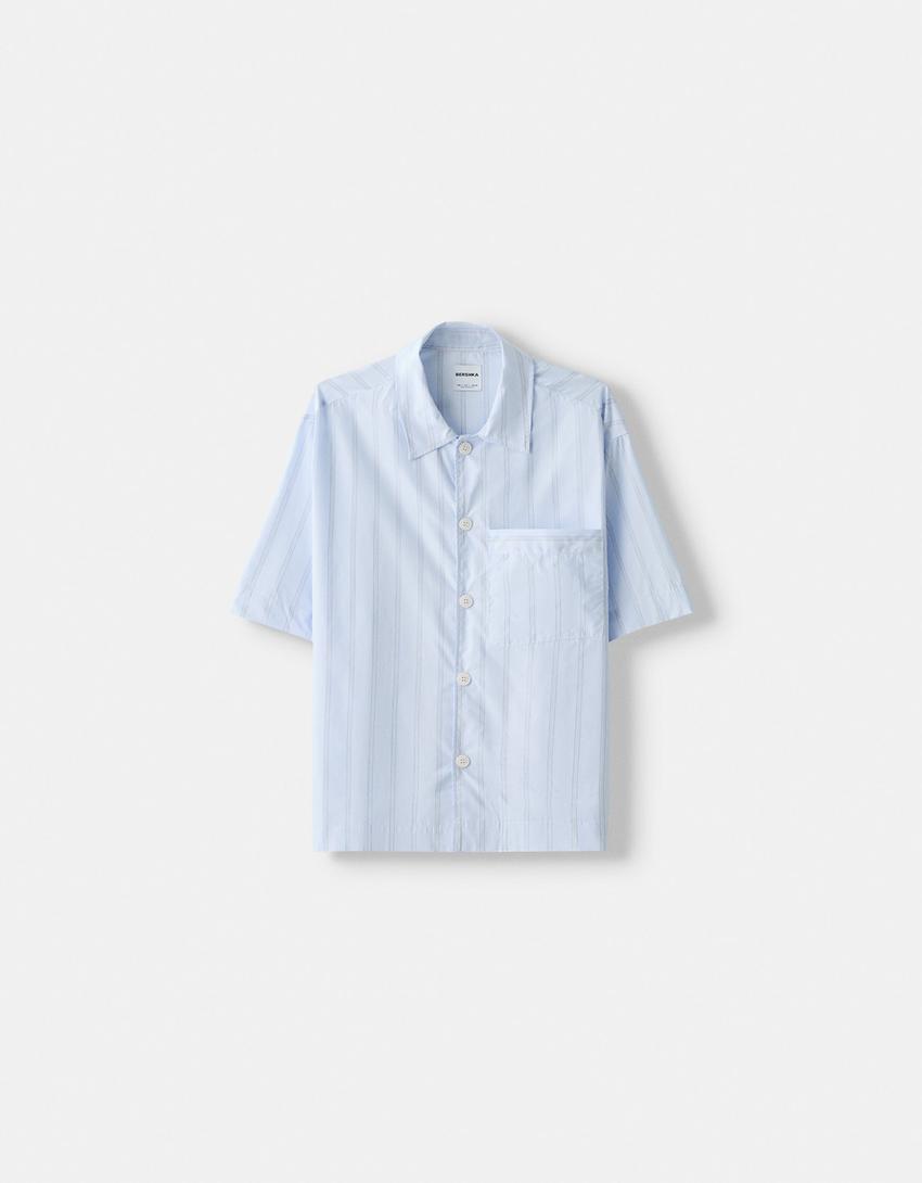 Conjunto camisa e calções bermuda riscas-Azul claro-4