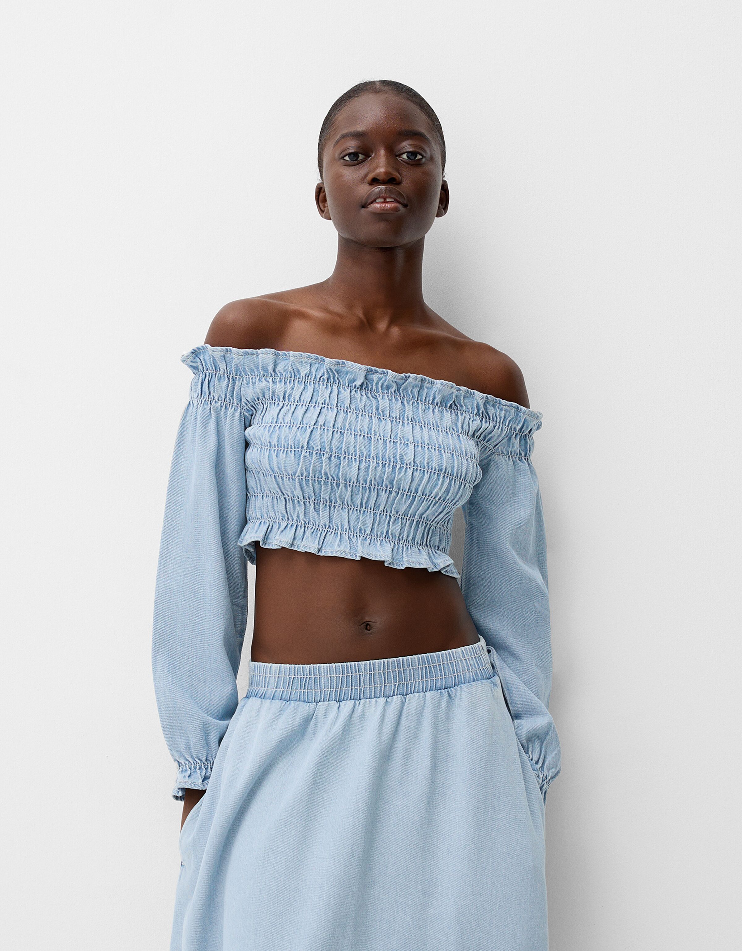 Ensemble chemise et jupe denim Total look Femme Bershka